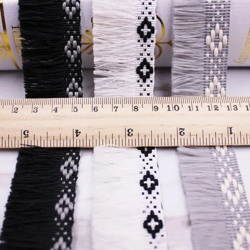 franges polyester géométriques noir blanc gris décoration rideaux vêtements accessoires bohème textiles maison