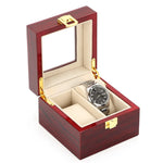 boîte montres rouge foncé bois velours classique cadenas doré places montres