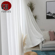 rideau voilage blanc texturé plissé translucide scandinave minimaliste bohème tulle épais chambre salon