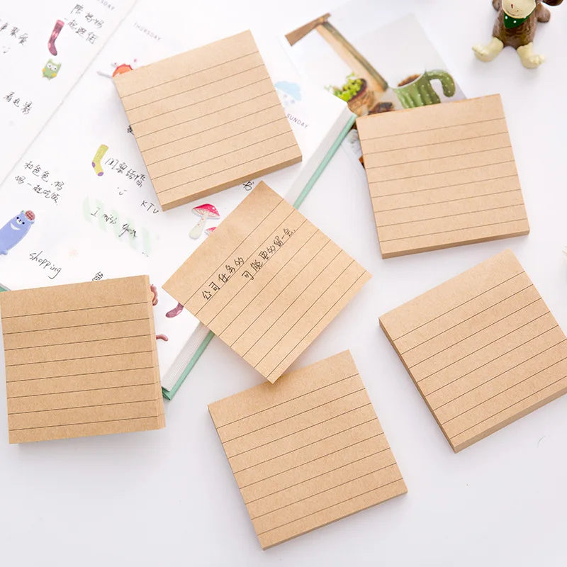 autocollants bloc notes marron clair kraft lignes horizontales simple rustique diy réutilisable surface adhésive