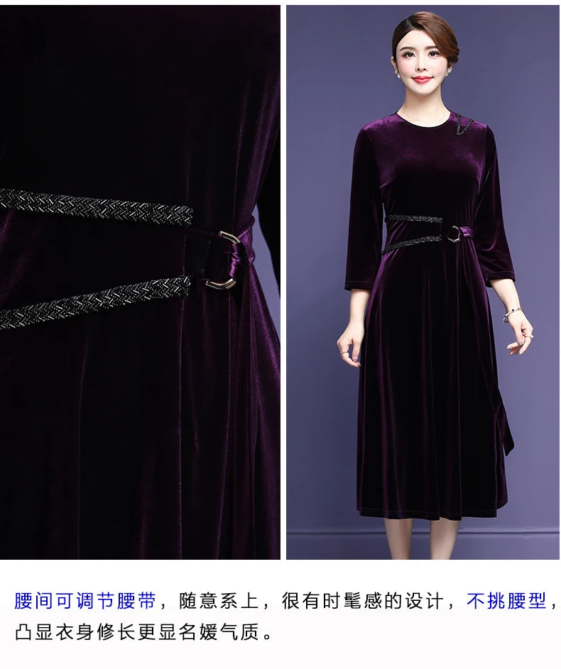 robe velours violet foncé classique biodegradable ceinture ajustable tissu soie