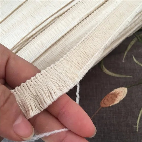 ruban franges coton blanc beige 5mètres franges opaques textile éco décoration