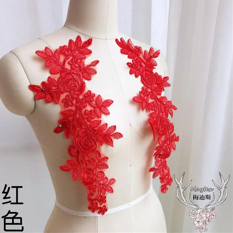 applique textile dentelle florale rose clair brodée opalique fine 14x35cm echangetable