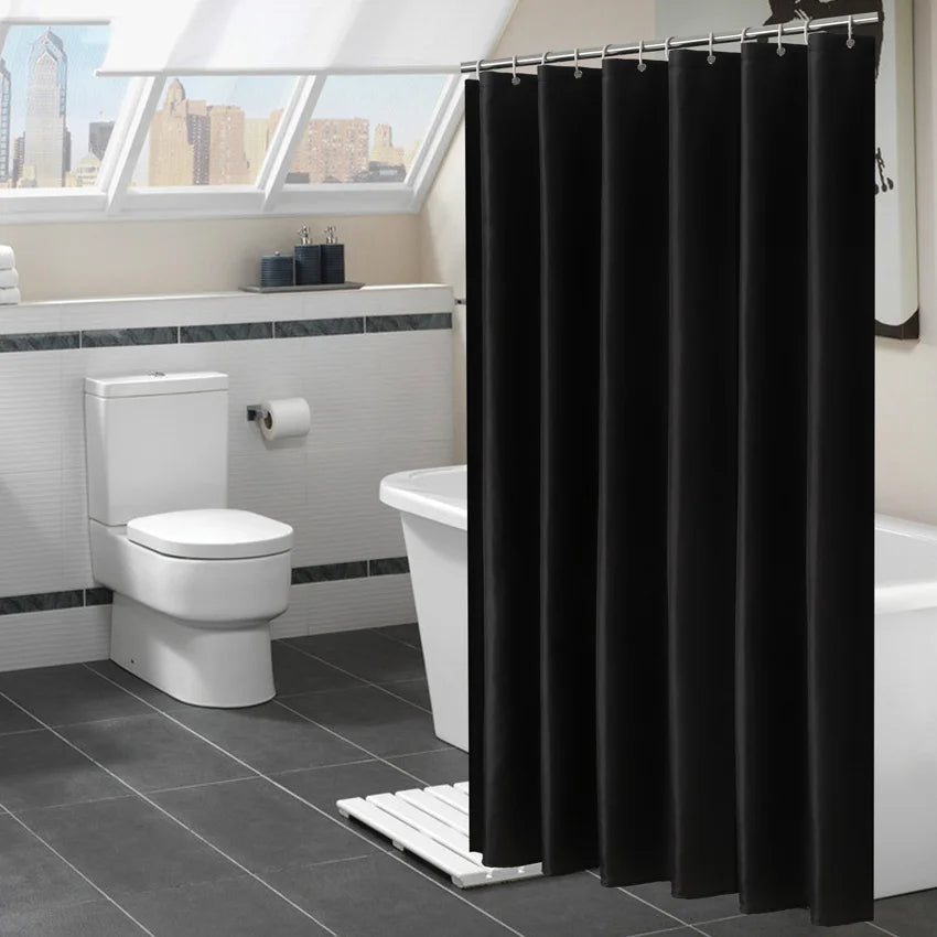 rideau douche noir uni moderne étanche 12 crochets salle bain polyester respectueux environnement