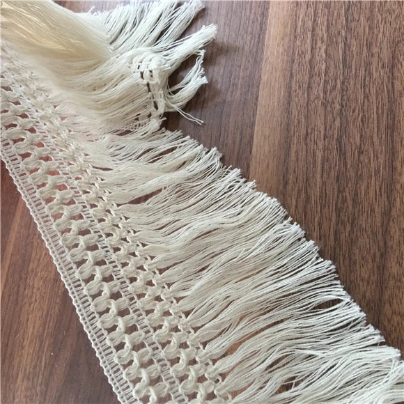 écharpe macramé franges coton blanc boho artisanal longueur 10cm 11cm 14cm