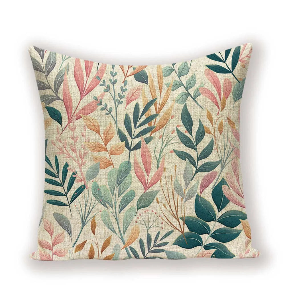 housse coussin carré motif feuilles vertes moderne zip invisible 45cm 45cm