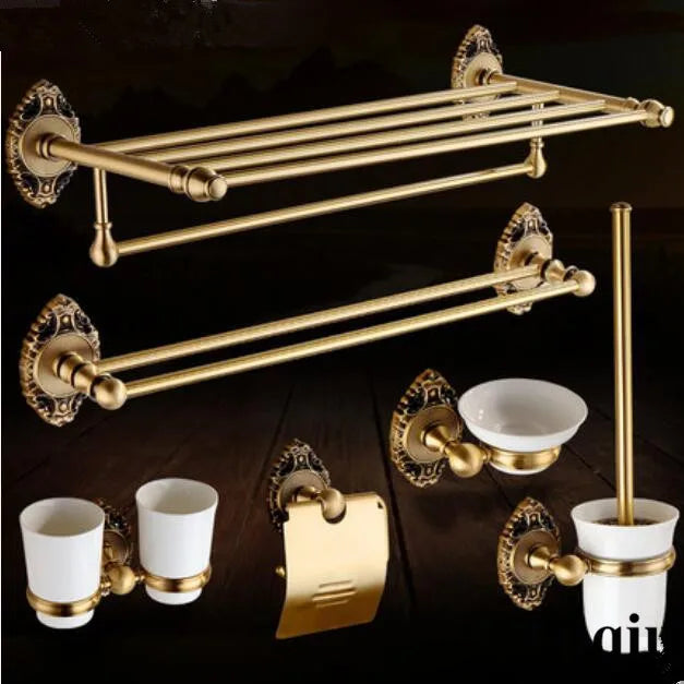 ensemble porte serviettes salle bain doré ornements décoratifs classique porte brosse dents porte verre