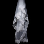 voile mariée blanc broderie florale classique bord dentelle polyester unique