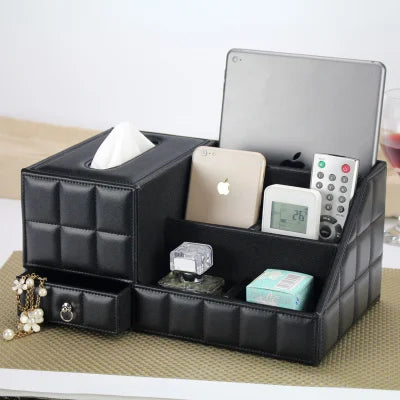 boîte rangement multifonctionnelle cuir moderne réutilisable télécommande tablette smartphone bijoux parfum montre