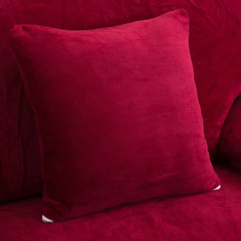 coussin carré rouge velours moderne décoratif canapé salon adhésif housse lavable