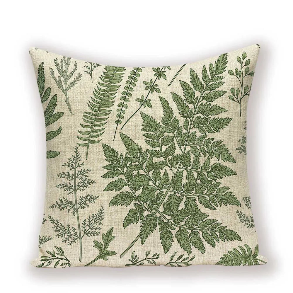 housse coussin carré motif feuilles vertes moderne zip invisible 45cm 45cm