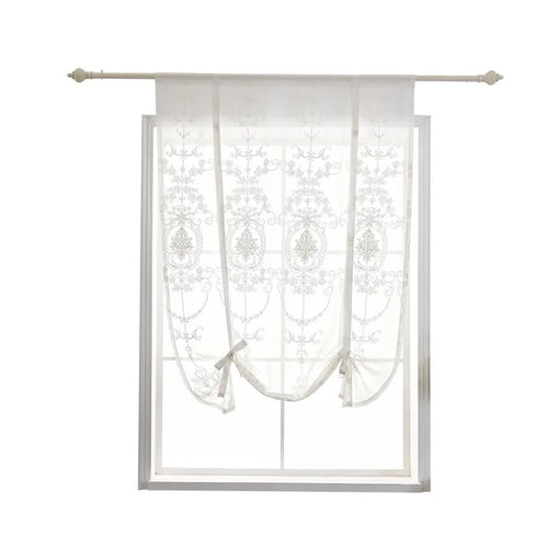 rideau fenêtre moderne floral brodé polyester blanc beige vintage