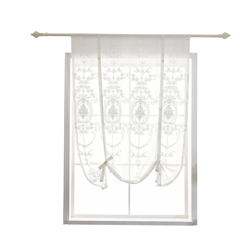 rideau fenêtre moderne floral brodé polyester blanc beige vintage