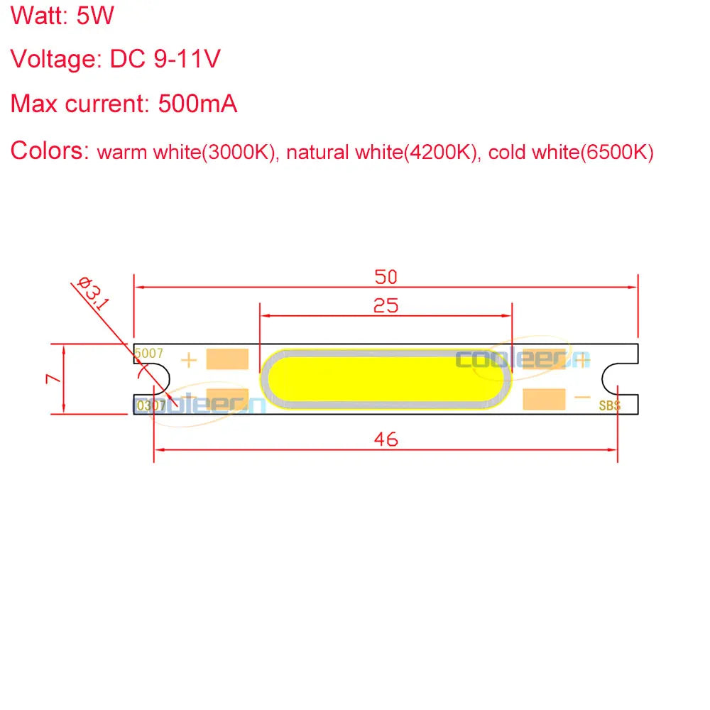 lampe led blanc moderne 50mm 25mm 7mm 5500k 9v 5w 50000h