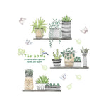 autocollant mural plantes pot peinture oiseaux papillons feuilles vert naturel salon cuisine déco