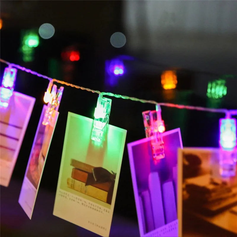 guirlande lumineuse led transparent clips photo moderne décoration intérieure chambre salon