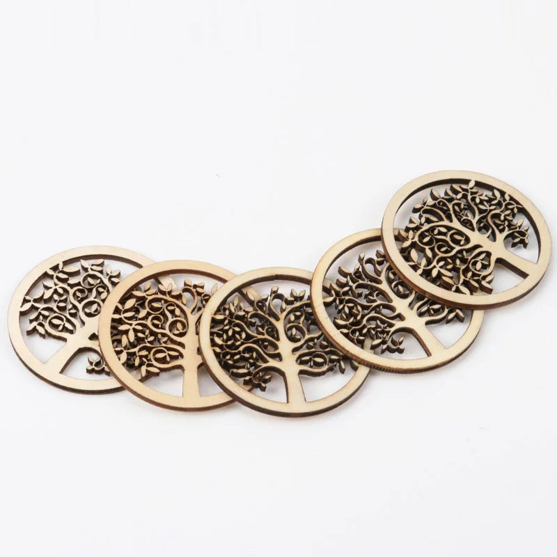 coasters bois naturels arbres sculptés artisanat scrapbooking décor maison 6cm