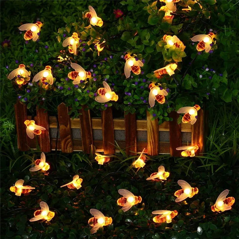 guirlande lumineuse abeilles solaire extérieure moderne ornement vacances orange noire led 10mètres