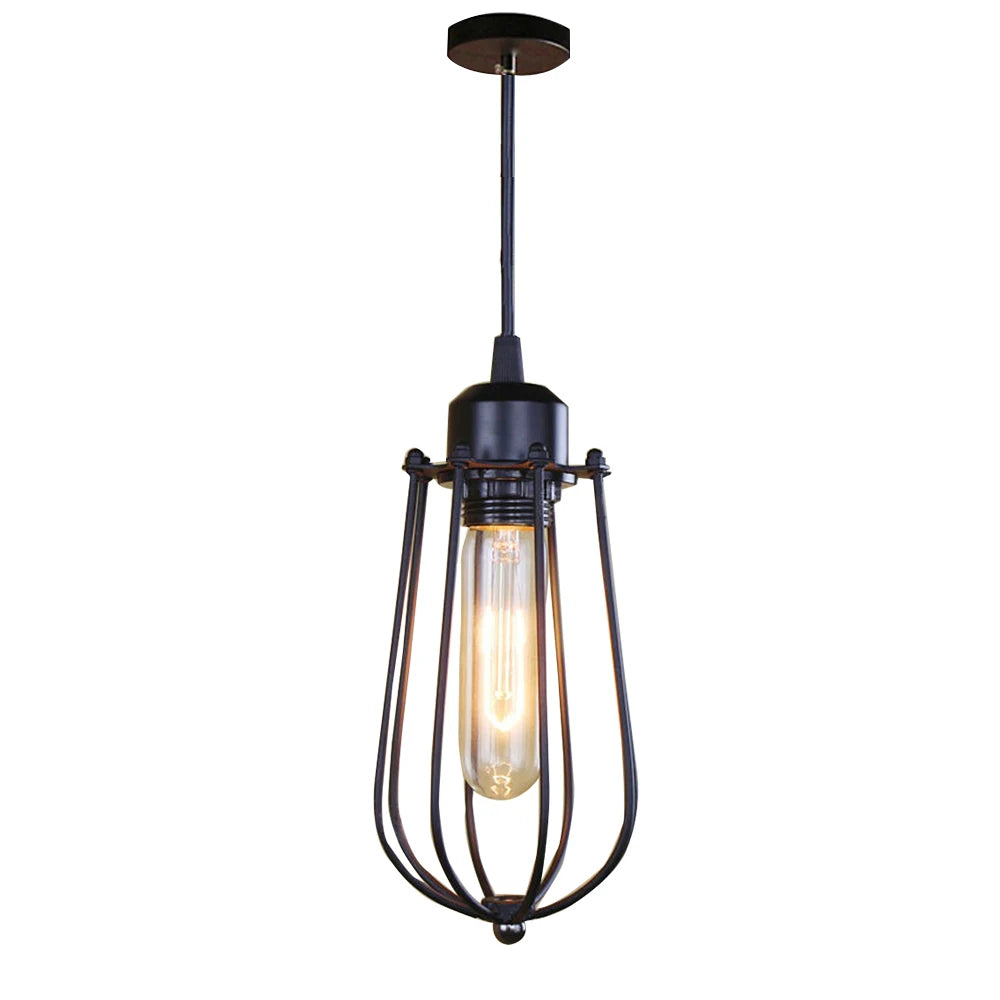 lampe suspendue industrielle grille métallique noir abat jour filaire interrupteur tactile 10 15mètres carrés