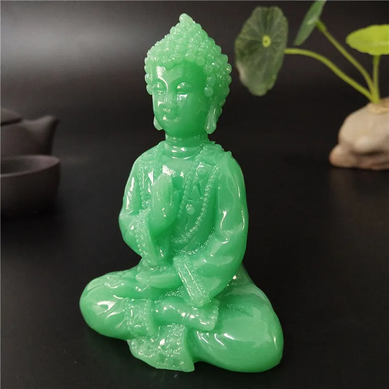 statue bouddha vert clair relief sculpté artisanal traditionnel décoration intérieure glow