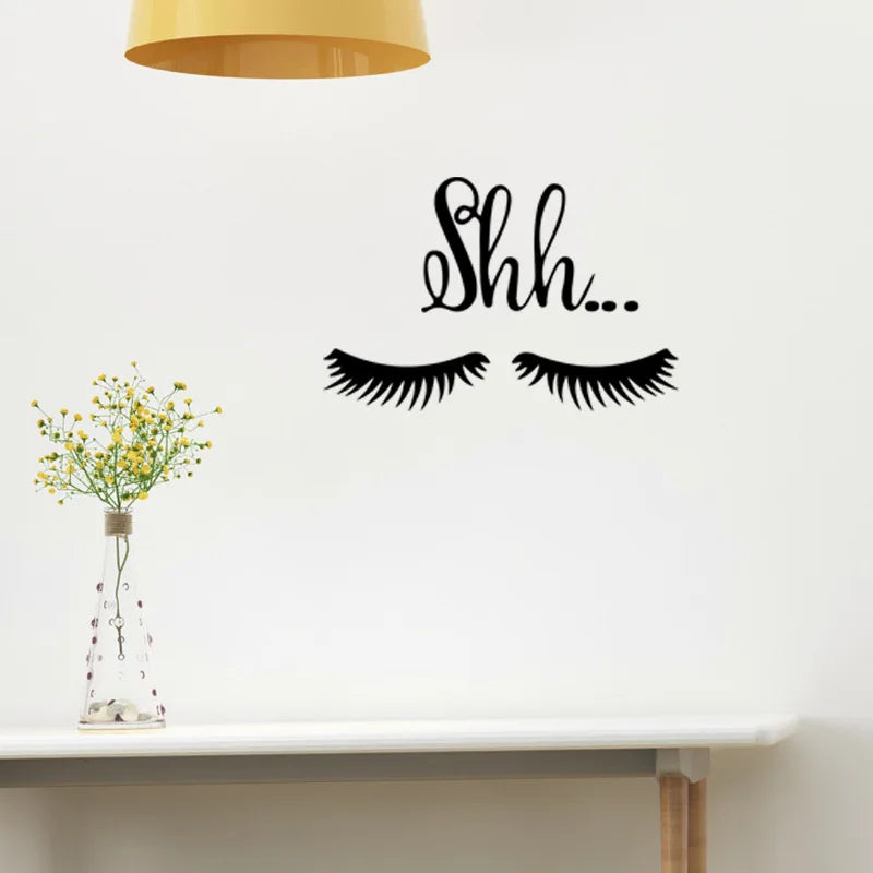 autocollant mural moderne noir lettres shh yeux sexy résistant eau dimension 27x17cm chambre décoration
