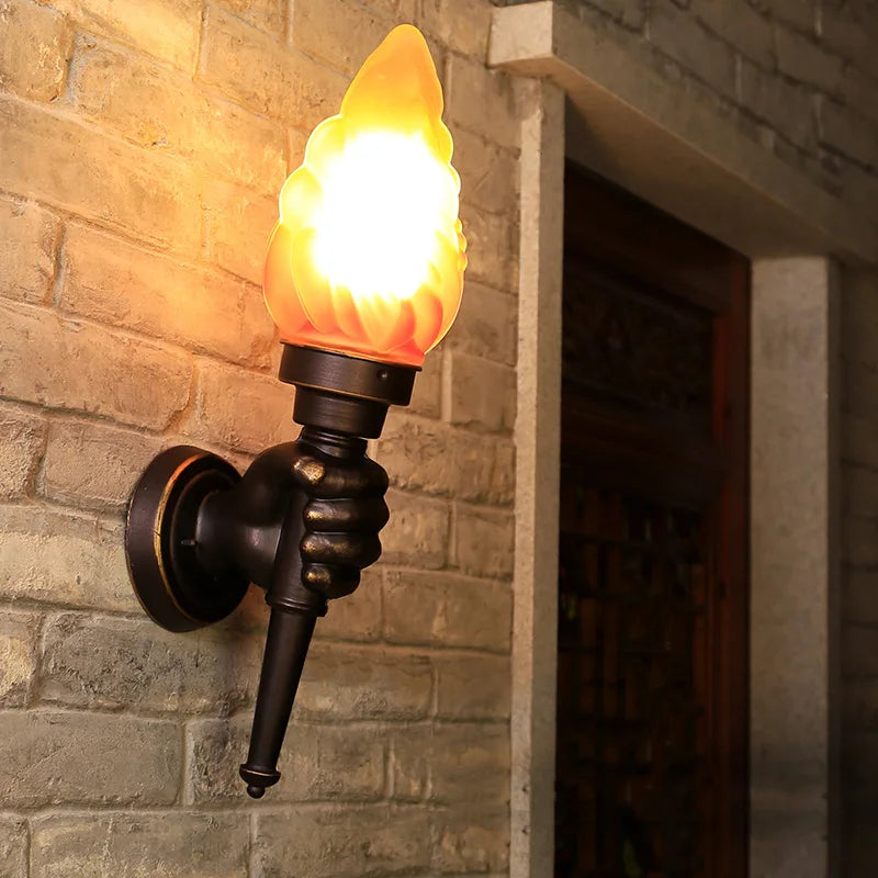 applique murale vintage main sculptée flamme noir doré éclairage salle bain entrée 220V LED