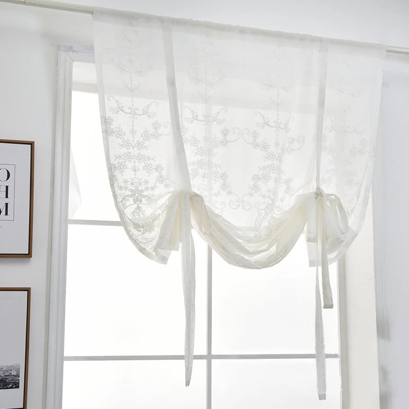rideau fenêtre moderne floral brodé polyester blanc beige vintage
