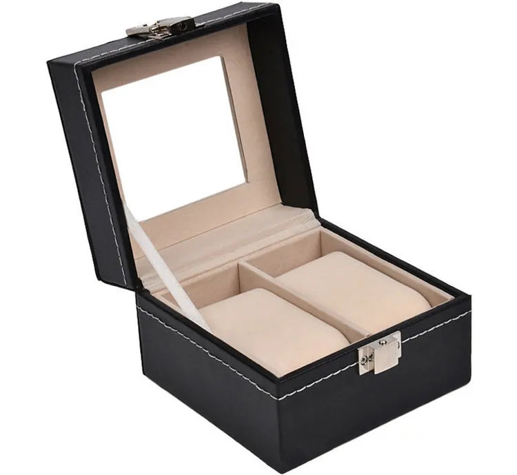 boîte rangement montres simili cuir noir 12 slots classique