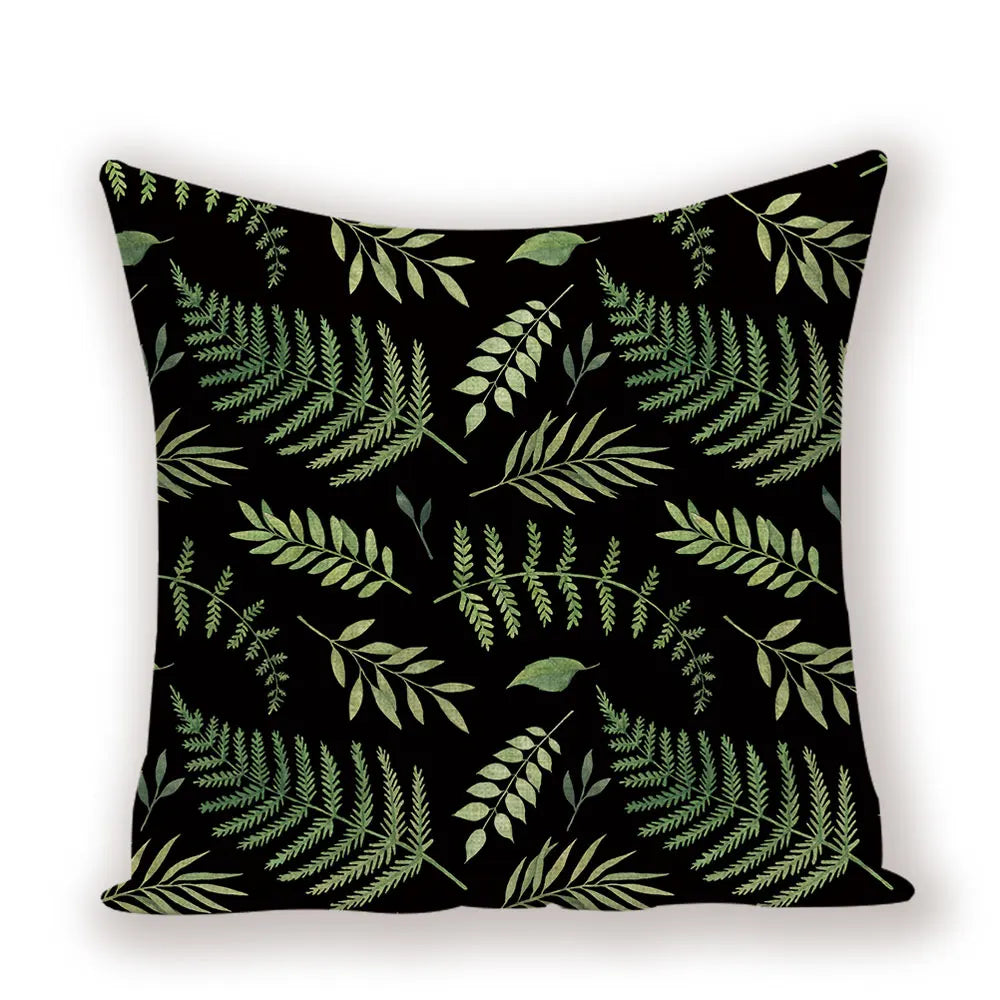 housse coussin carré motif feuilles vertes moderne zip invisible 45cm 45cm