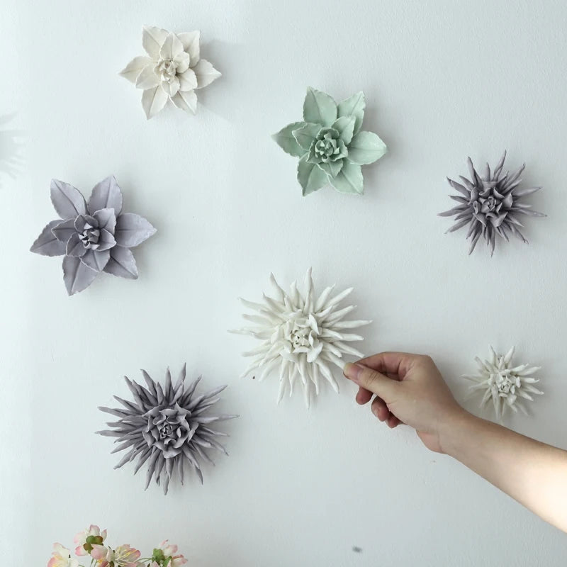 décoration murale moderne fleurs artificielles gris blanc vert feuilles adhésif minimalisteintérieur salon chambrehôtel magasin