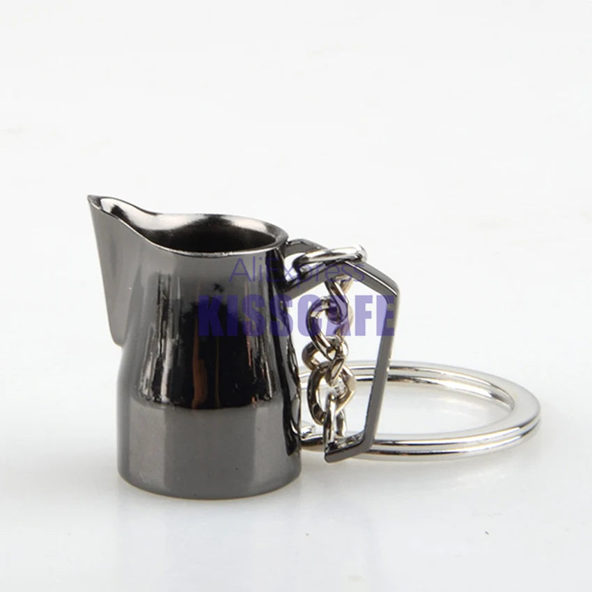porte clés réaliste métal tampé moulin cafetière italienne théière bouilloire noir marron cuivre argenté