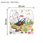 autocollant mural thème marin poissons bateau algues coraux blanc décoration salle bain facile poser