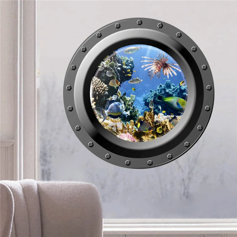 sticker mural thème marin poissons coraux cartoon enfants décoration mur adhésif