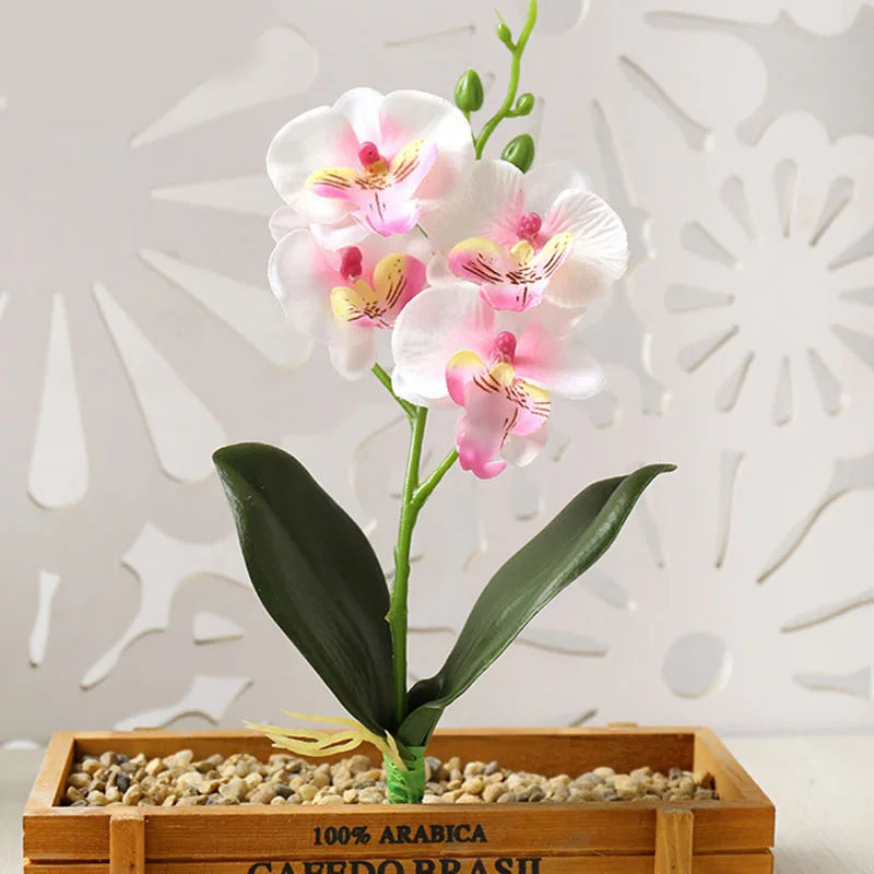 décoration intérieure orchidée artificielle violette blanche rose pot bois festive chambre