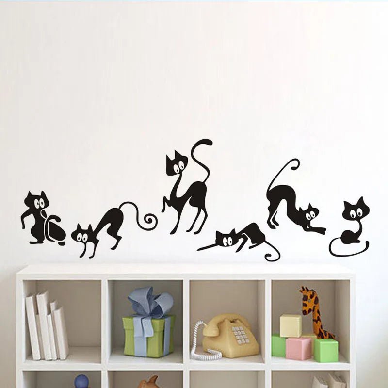 sticker mural silhouettes chats noir moderne décoration intérieure résistant eau 42cm 25cm