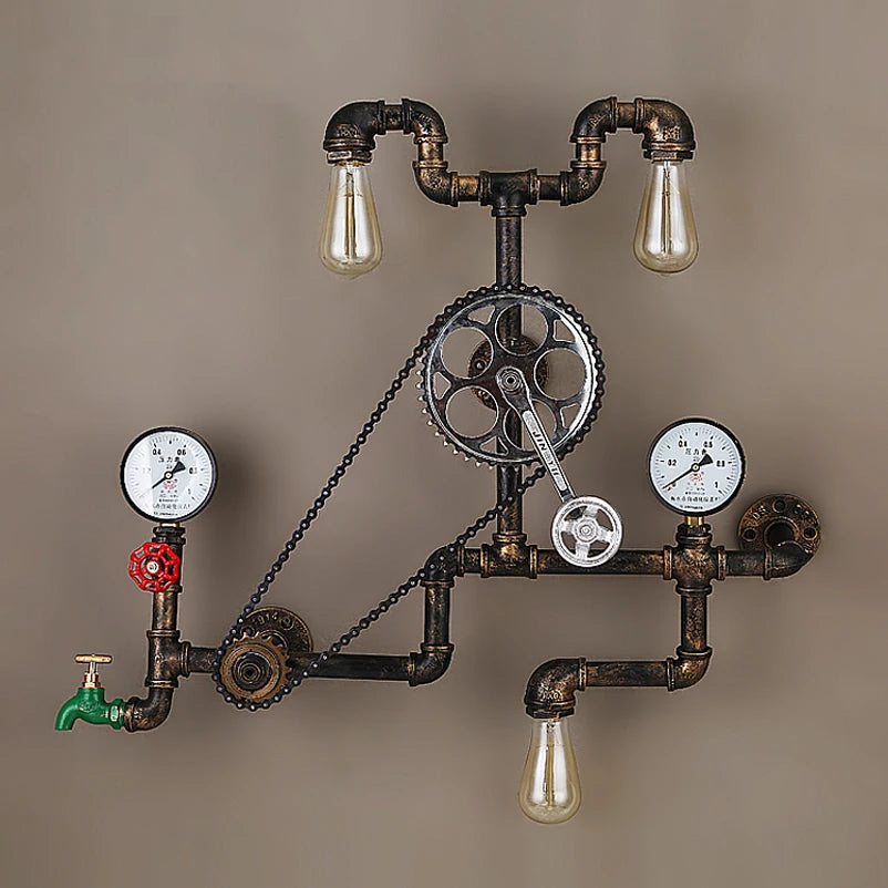 Applique murale industrielle rétro vintage 3 lumières en fer gris