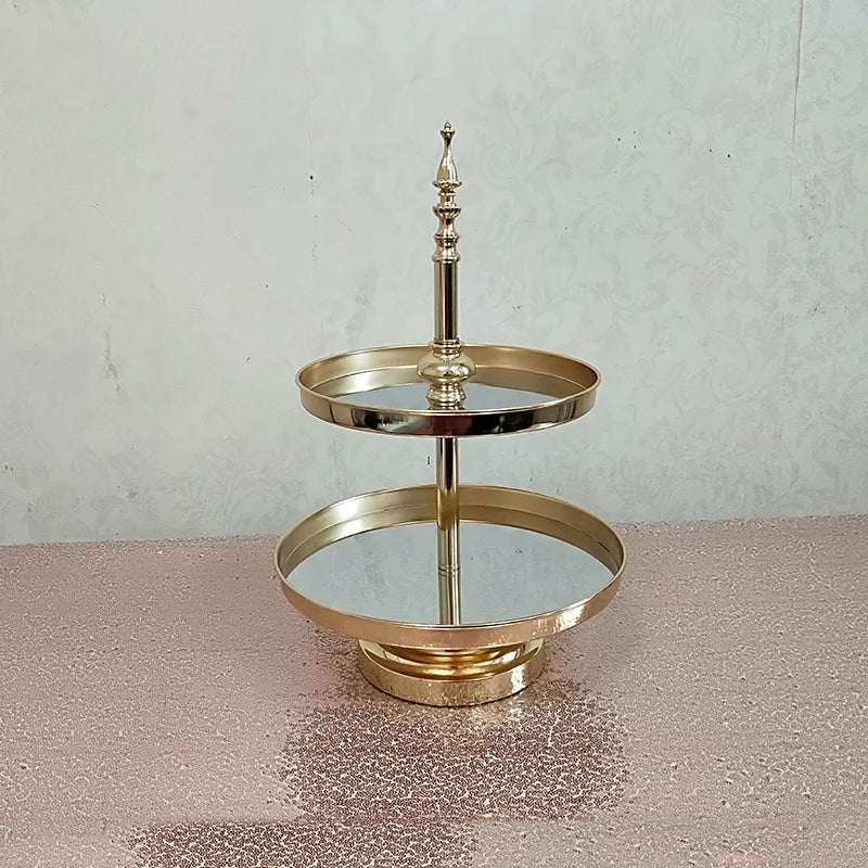 support gâteaux doré métal brillant respectueux environnement classique niveaux cupcakes mariage anniversaire joyeux stand