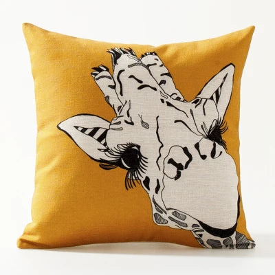 housse carrée coussin animal imprimé moderne zèbre oiseau chien vache multicolore