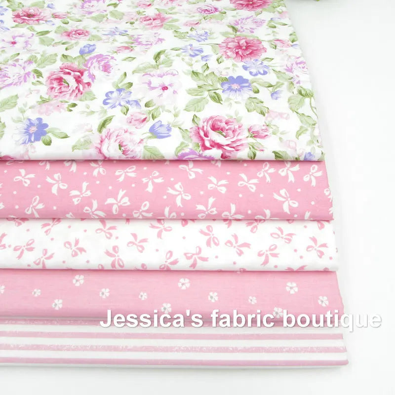 tissu coton imprimé fleurs rayures vintage rose blanc bleu clair vert patchwork quilting décoration