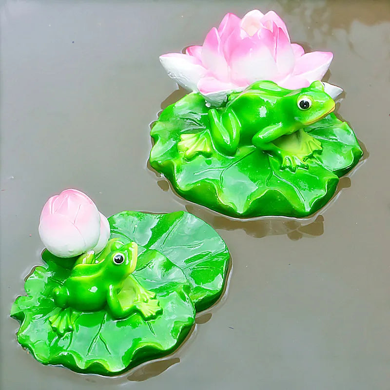 statue grenouille résine décorative jardin étang fleurs lotus sculpture animal décor maison extérieur vert