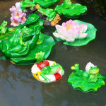 statue grenouille résine décorative jardin étang fleurs lotus sculpture animal décor maison extérieur vert