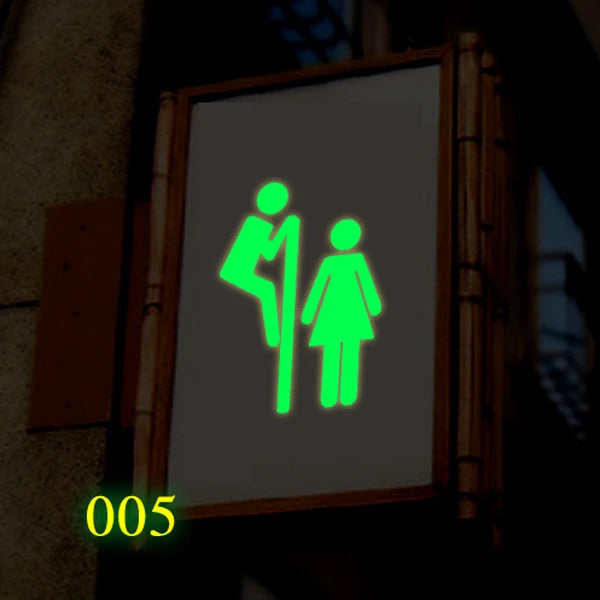 panneau lumineux autocollant toilettes silhouettes homme femme activités vert fluo minimaliste mur