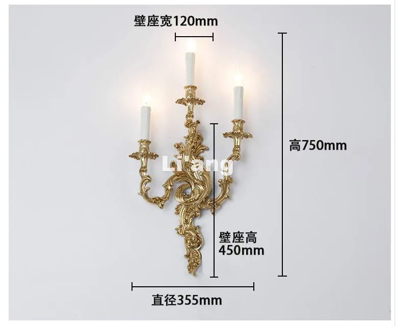 applique murale or décorative baroque quatre lumières fixée mur décoration florale classique