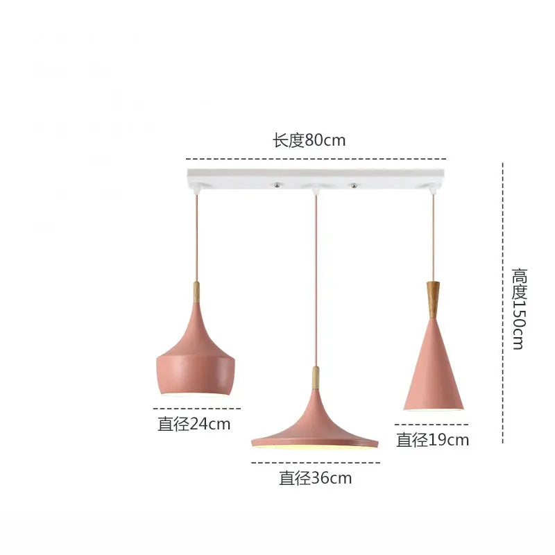 lampes suspendues modernes trois abatjours vert jaune rose blanc minimaliste