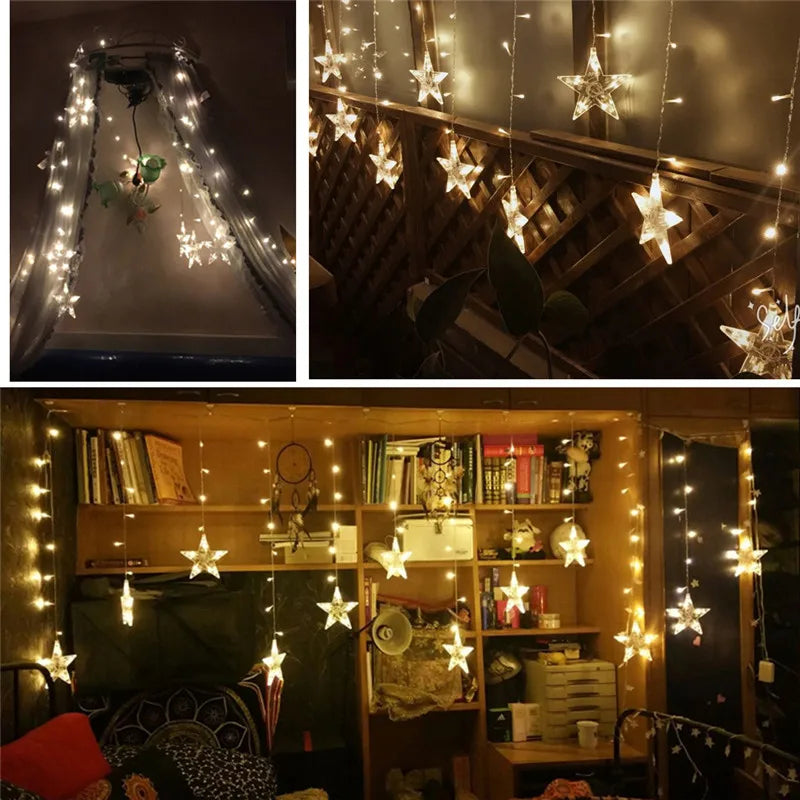 guirlande lumineuse étoiles blanc bleu moderne clips noël led 220v adaptateur électrics