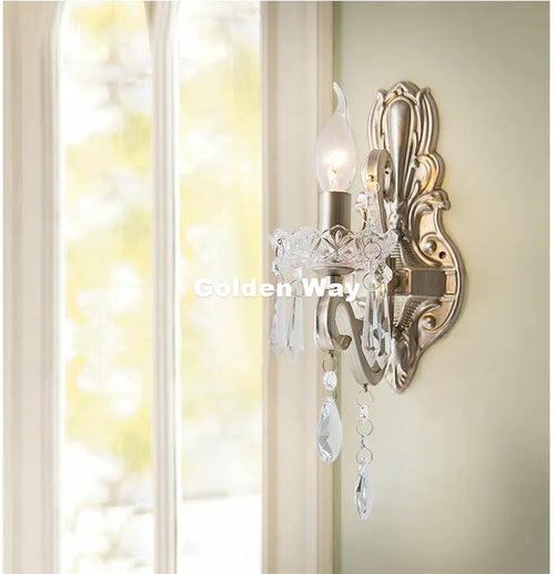 Applique murale ornements baroques cristal transparents doré deux ampoules quatre pendants