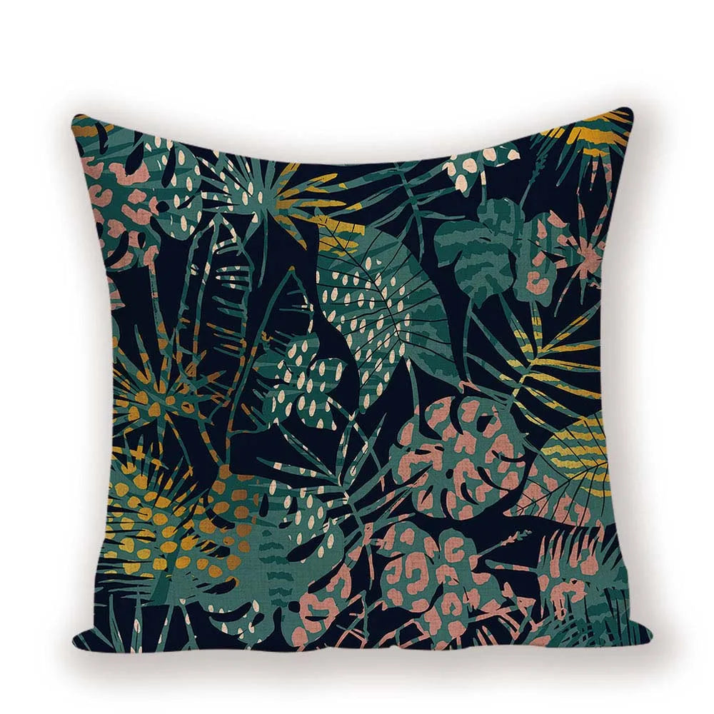 housse coussin carré motif feuilles vertes moderne zip invisible 45cm 45cm