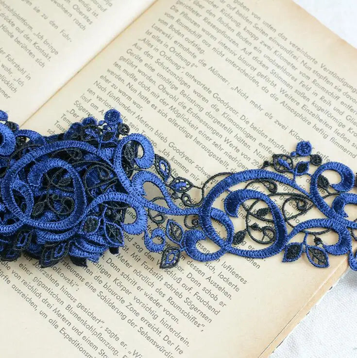 dentelle florale polyester 5cm large motif baroque transparent bleu rose vintage décoratif