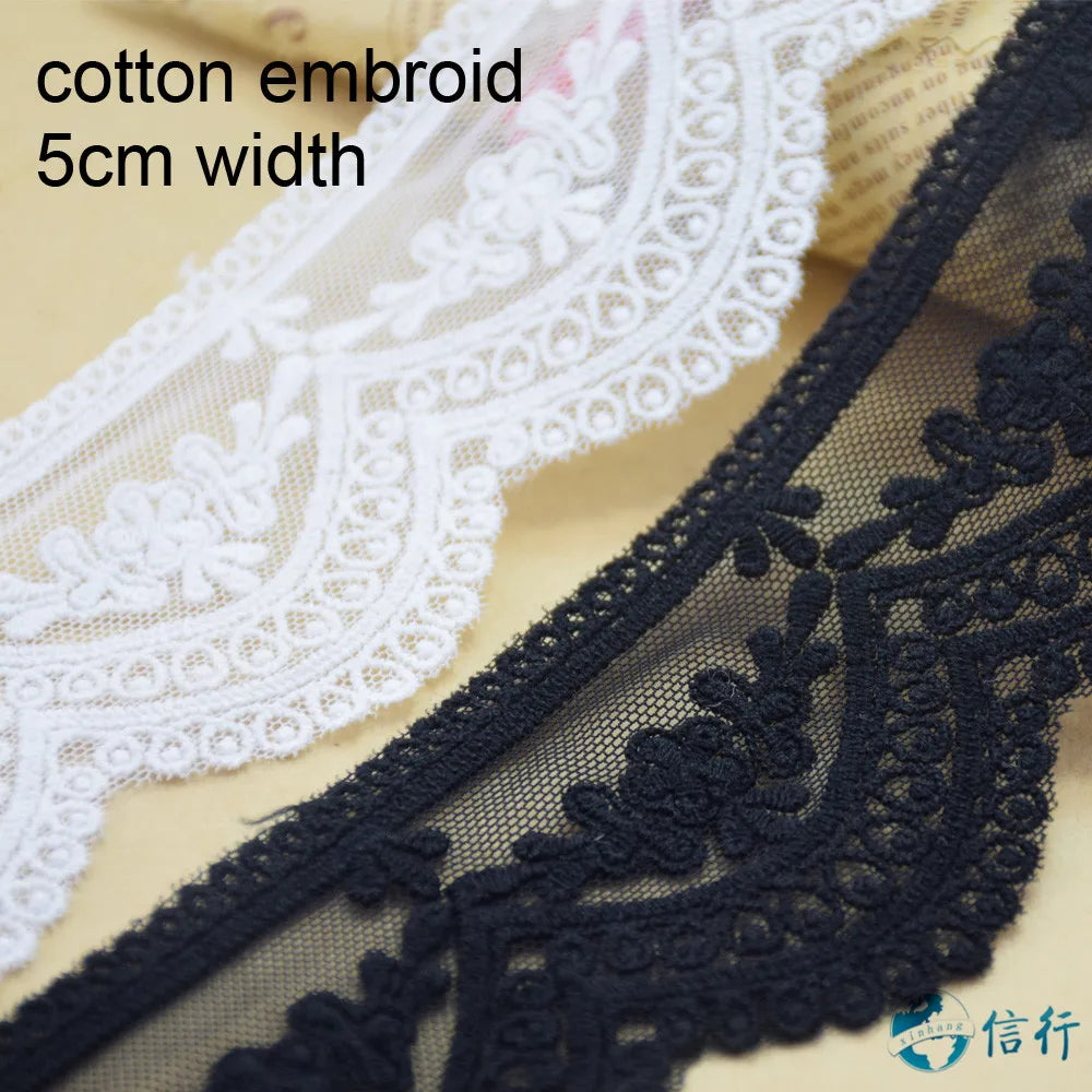 ruban dentelle coton blanc noir floral ajouré 5cm largeur soluble ecolo craft decoration