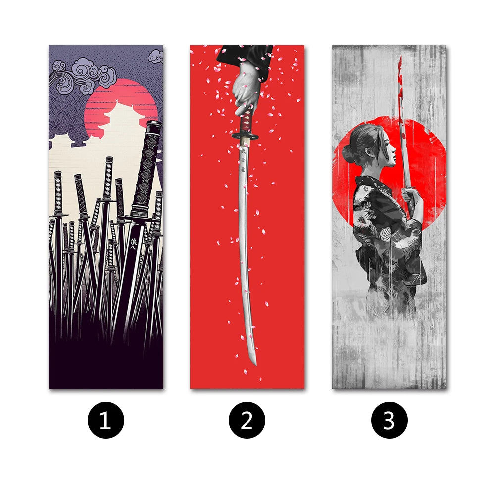 toile d'art ukiyo samouraï contemporain illustration noir blanc rouge gris cadre bois